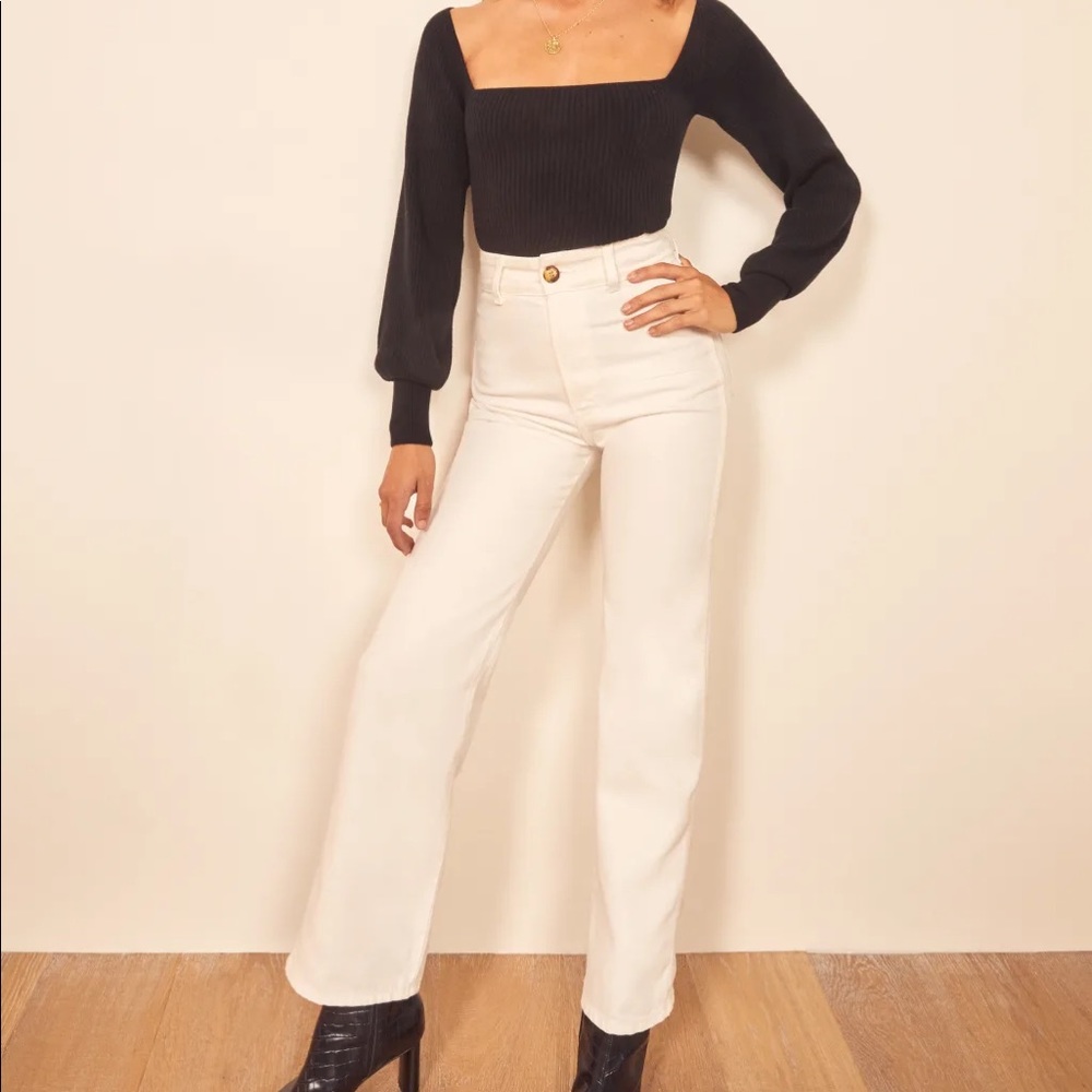 Reformation High-Rise Wide-Leg Jeans in Off-White - Picture 2 of 12